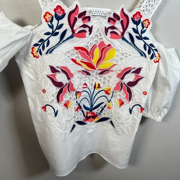 Tanya Taylor Marja Cold Shoulder Top Size 2 White Embroiderd Cut Out Vacation - Picture 5 of 9